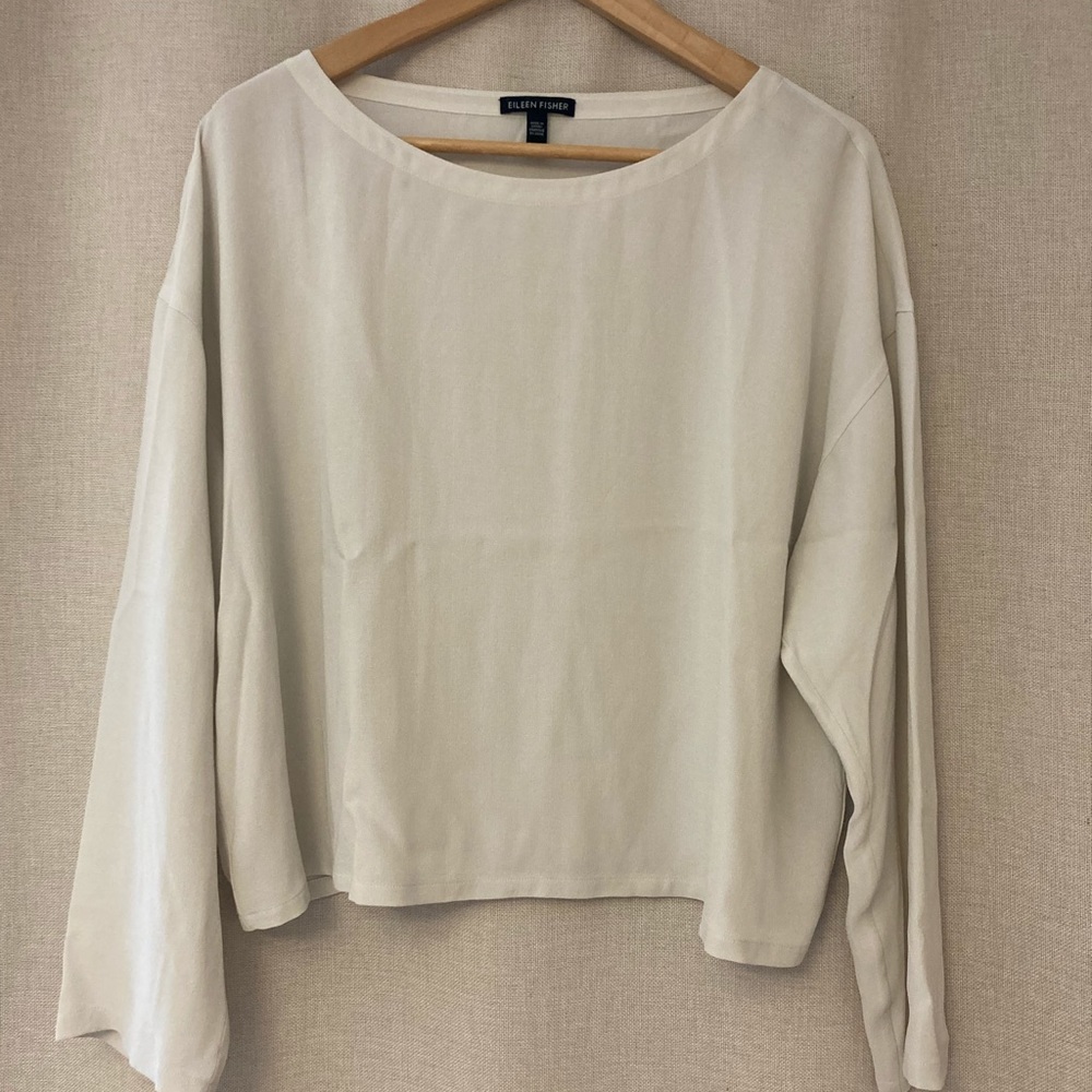 Eileen Fisher Silk Georgette Crop Top in Bone